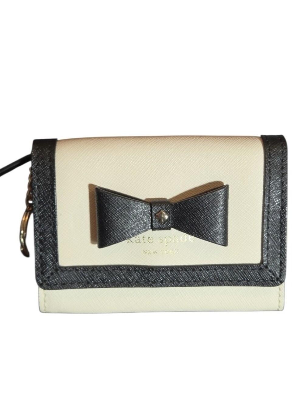 Kate Spade New York Women's hazel black bow tuxedo small key chain wallet EUC